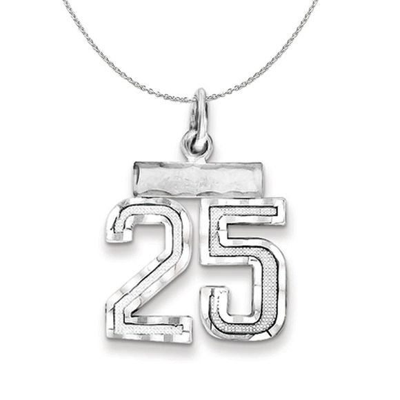 Silver, Varsity Collection, Small D/C Number 25 Necklace - 20 In - Picture 1 of 7